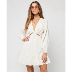 NWT L Space Sz XL Ivory Feelin Fine V Neck Tie Cutouts Elastic Txtrd Btm Ruffle